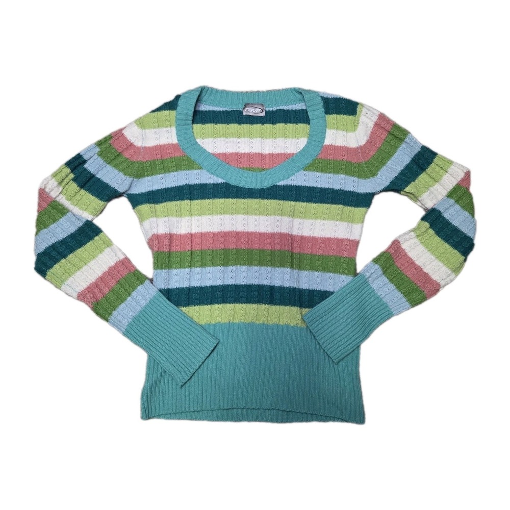 Rave Y2K Stripe Sweater Womens Medium Pastel Colorblock Knit Long Sleeve Kidcore